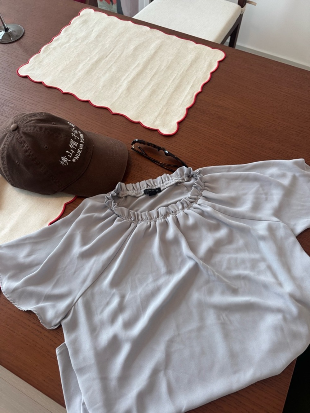 Light Gray Ruffle-Neck Blouse